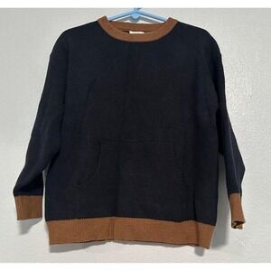 Zara Kids Black Tan Contrast Crewneck Long Sleeve Sweater Boys Girls Size 3-4T
